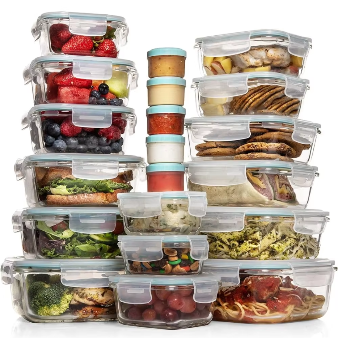 35-piece set of glass food storage containers with lids-Nora Luxe