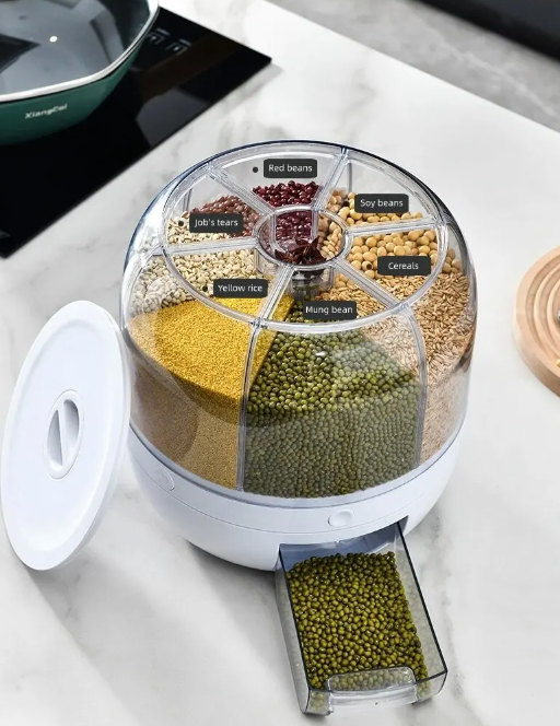 360° Rotating Grain Dispenser - SpinStore GrainKeeper-White-9.45 in Ø-Nora Luxe