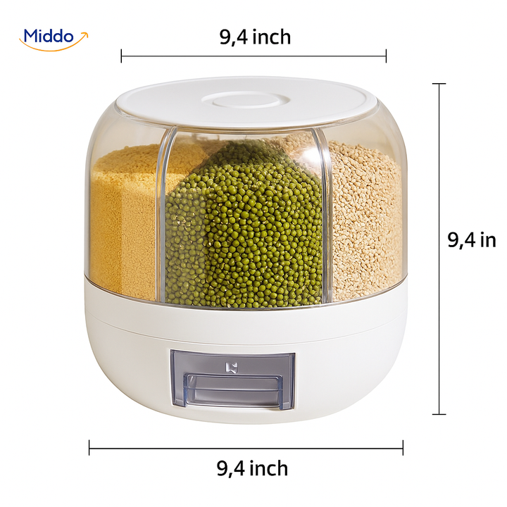 360° Rotating Grain Dispenser - SpinStore GrainKeeper-White-9.45 in Ø-Nora Luxe