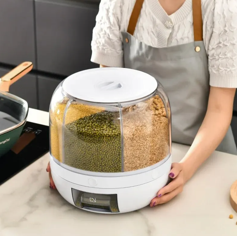 360° Rotating Grain Dispenser - SpinStore GrainKeeper-White-9.45 in Ø-Nora Luxe