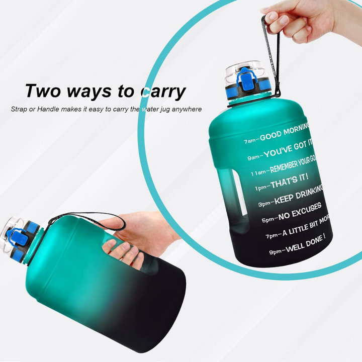 3.8L Motivational Water Bottles with Time Markings & Leak-proof Flip Top Lid-Black-Nora Luxe