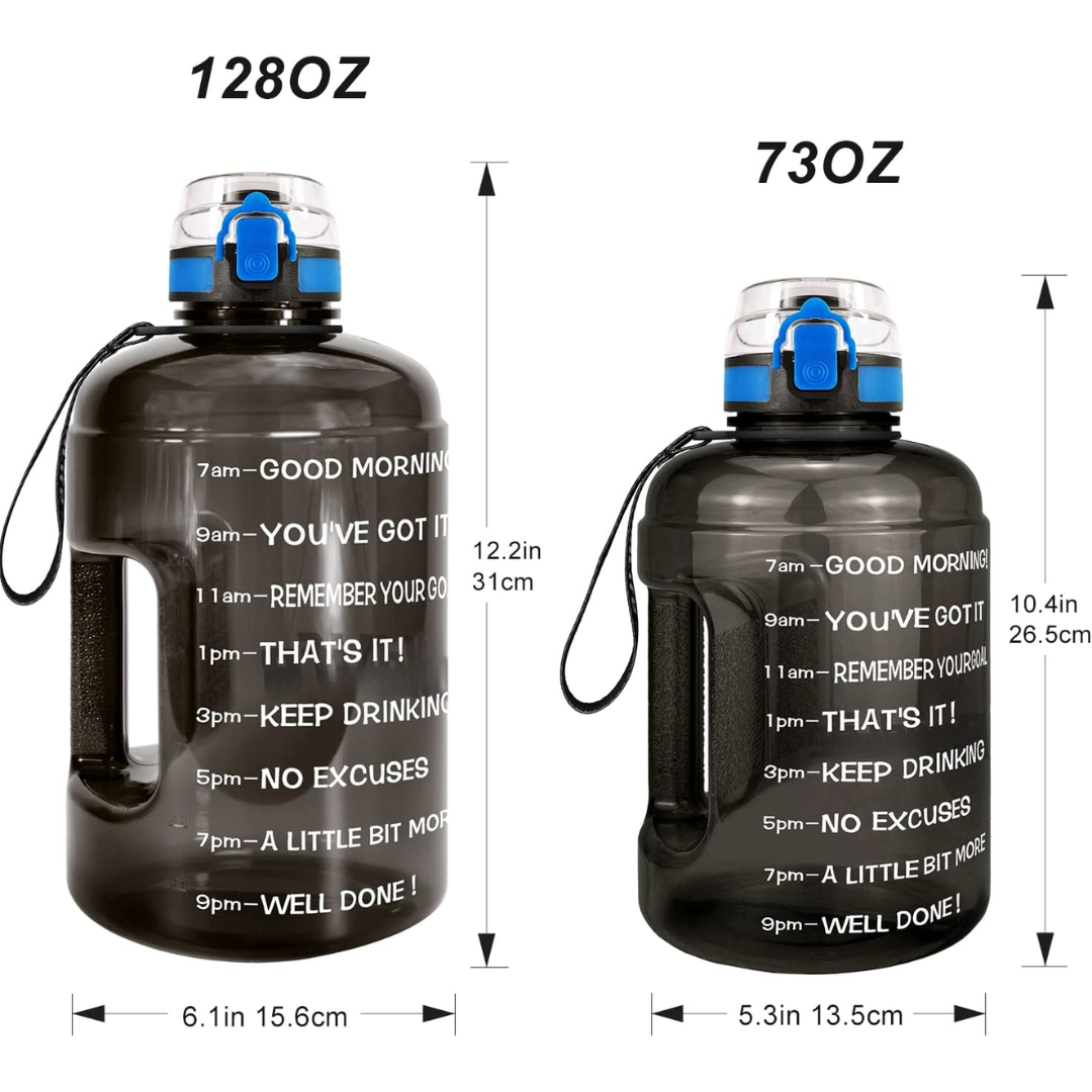 3.8L Motivational Water Bottles with Time Markings & Leak-proof Flip Top Lid-Black-Nora Luxe