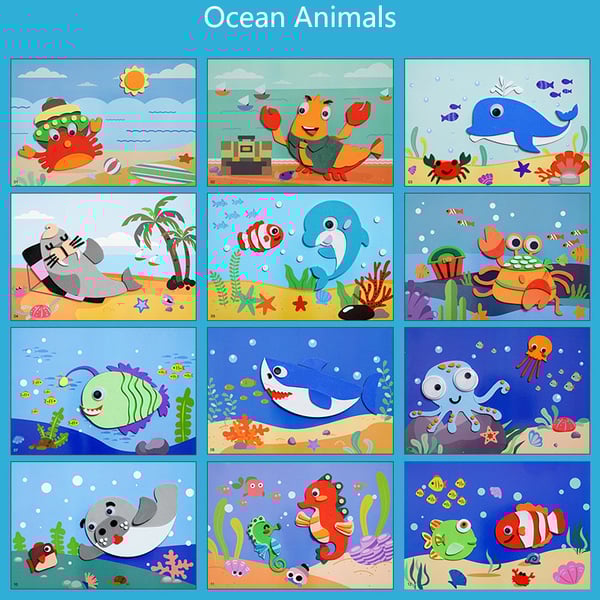 3D Animal Sticker Set - Fantasy Flora-Ocean Animals-12 Pieces-Nora Luxe