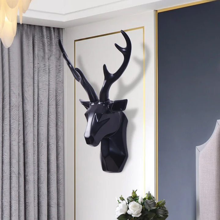 3D Deer Head Sculpture for a Majestic Atmosphere - RegalDeer-Black-D11.81 x H17.72 inches-Nora Luxe