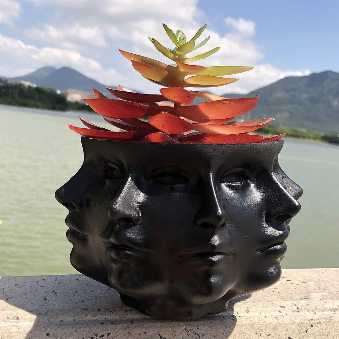 3D Face Pot - FaceBloom-Black-Nora Luxe
