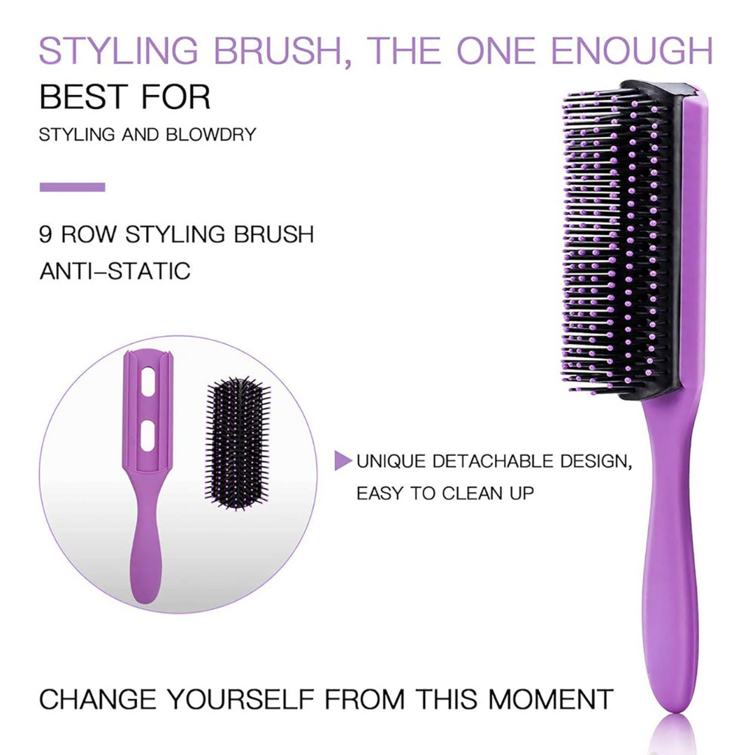 4-piece Detangling Hair Brush Set-Black-Nora Luxe