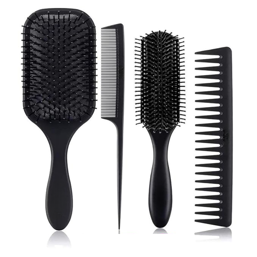 4-piece Detangling Hair Brush Set-Black-Nora Luxe