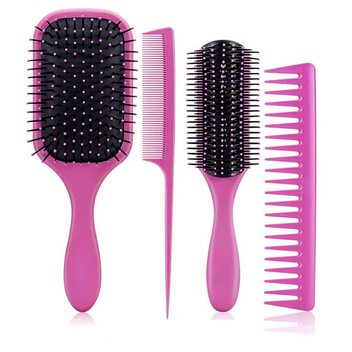 4-piece Detangling Hair Brush Set-Pink-Nora Luxe
