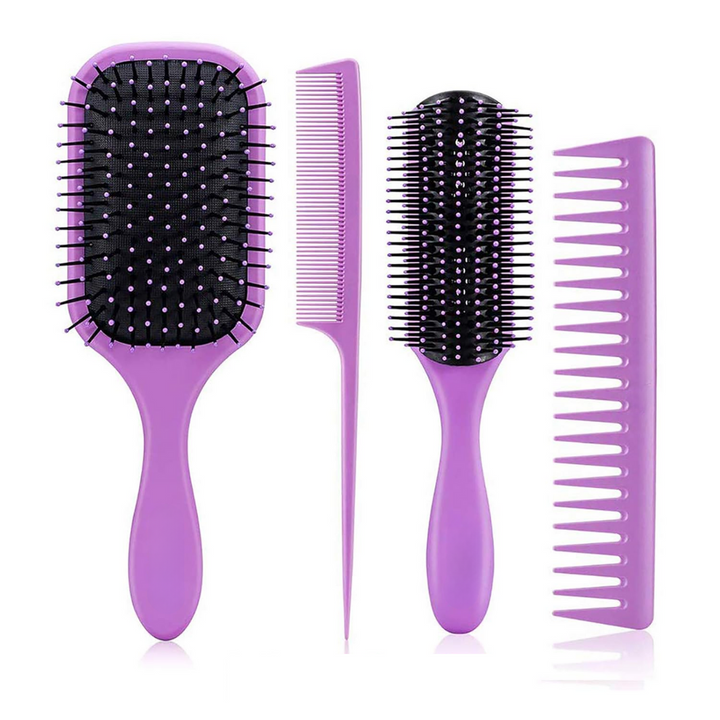 4-piece Detangling Hair Brush Set-Purple-Nora Luxe