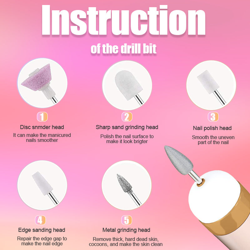 5-IN-1 ELECTRIC NAIL POLISHER – PORTABLE MANICURE TOOL WITH LIGHT-Pink-Nora Luxe