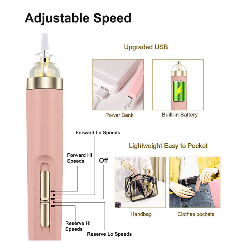 5-IN-1 ELECTRIC NAIL POLISHER – PORTABLE MANICURE TOOL WITH LIGHT-Pink-Nora Luxe