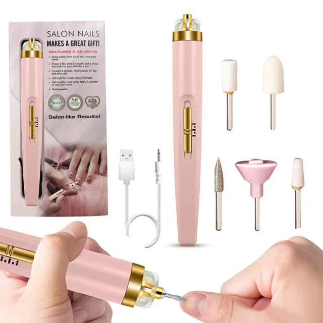 5-IN-1 ELECTRIC NAIL POLISHER – PORTABLE MANICURE TOOL WITH LIGHT-Pink-Nora Luxe