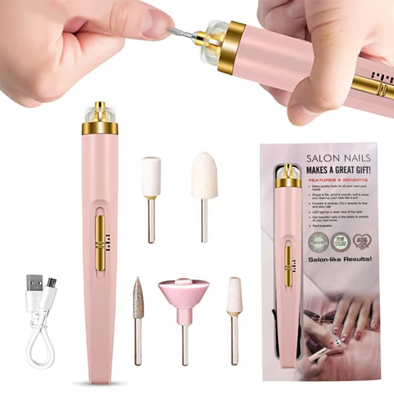 5-IN-1 ELECTRIC NAIL POLISHER – PORTABLE MANICURE TOOL WITH LIGHT-Pink-Nora Luxe