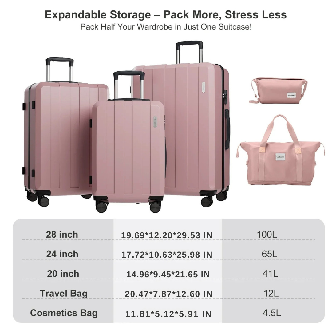 5-in-1 Hard Shell Luggage Set – Barcelona Explorer-Pink-Nora Luxe