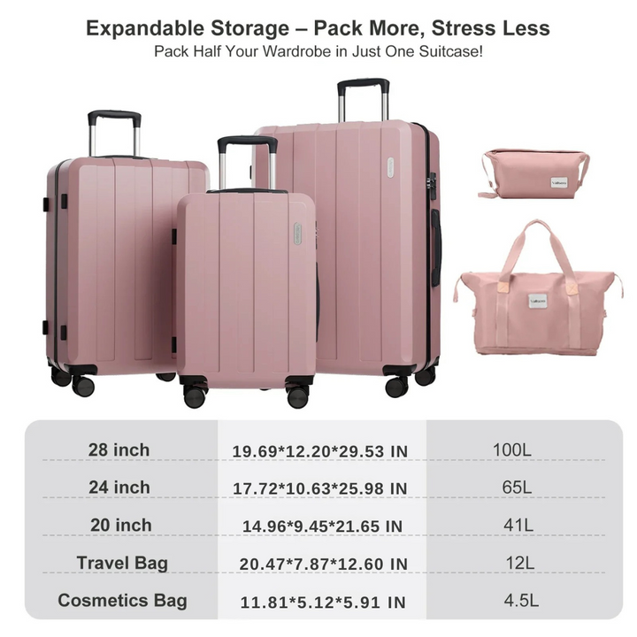 5-in-1 Hard Shell Luggage Set – Barcelona Explorer-Pink-Nora Luxe
