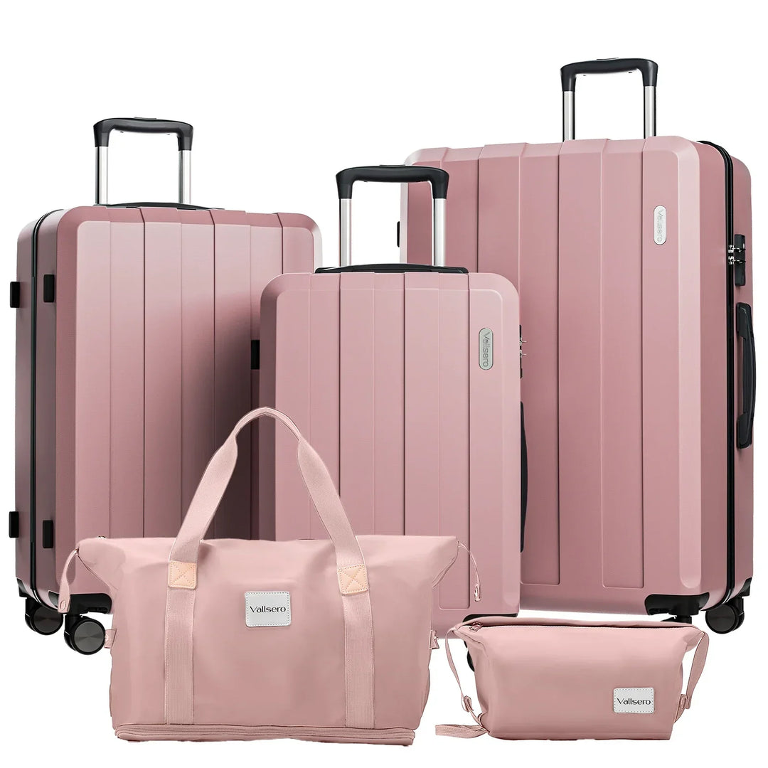 5-in-1 Hard Shell Luggage Set – Barcelona Explorer-Pink-Nora Luxe