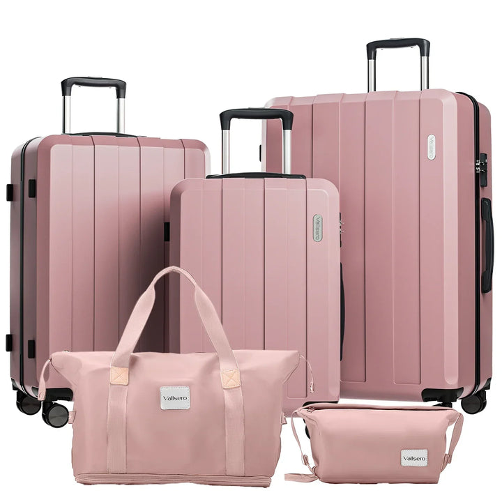 5-in-1 Hard Shell Luggage Set – Barcelona Explorer-Pink-Nora Luxe