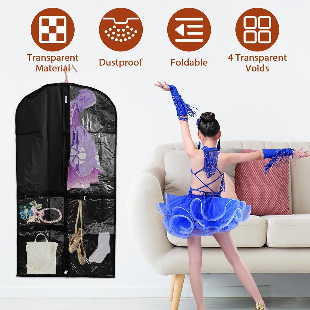 Dance & Costume Garment Bag Set – 5-Pack with Clear Pockets & Fold Loop (Buy 1, Get 1 FREE)