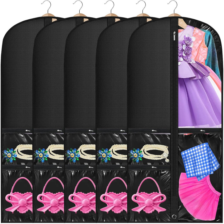 Dance & Costume Garment Bag Set – 5-Pack with Clear Pockets & Fold Loop (Buy 1, Get 1 FREE)