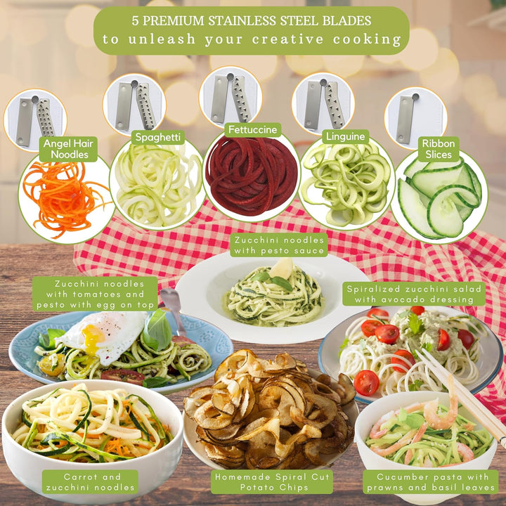 5-Piece Vegetable Spiralizer – Robust Slicer-White 5 knives-Nora Luxe