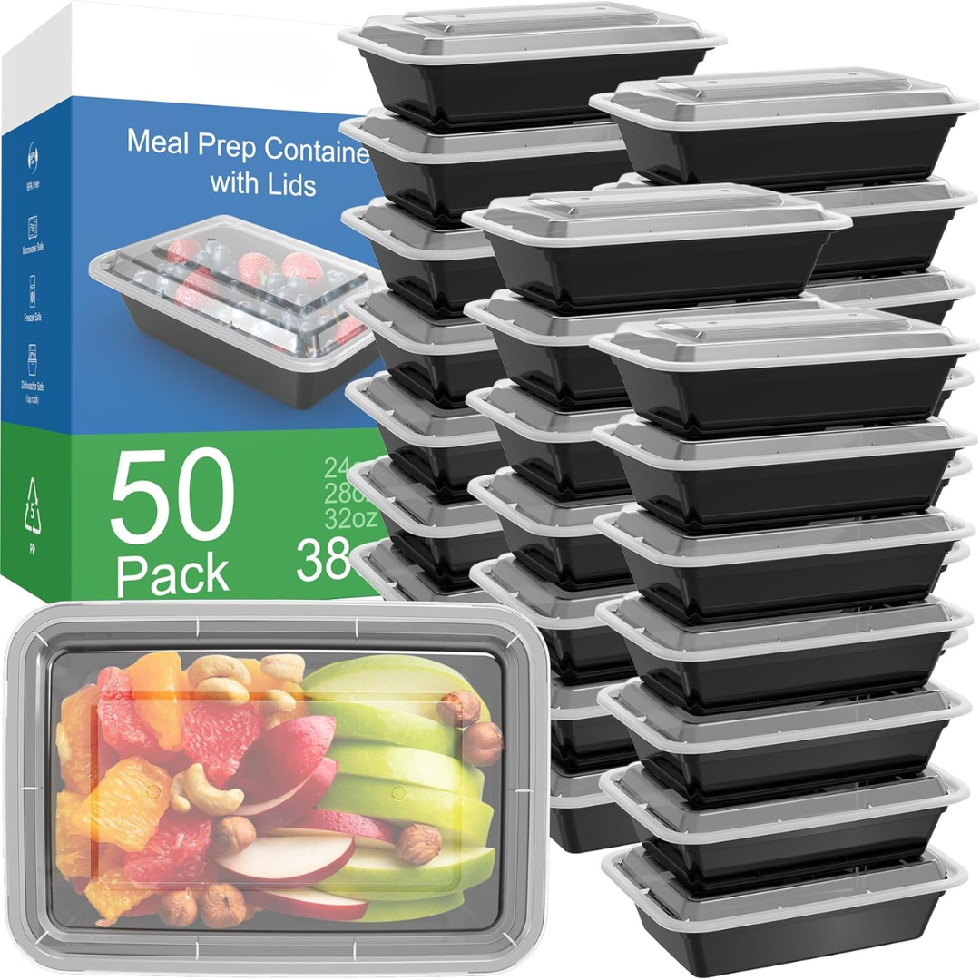 50-Pack Reusable Meal Prep Containers with Lid, Leakproof-1.1 L-Nora Luxe