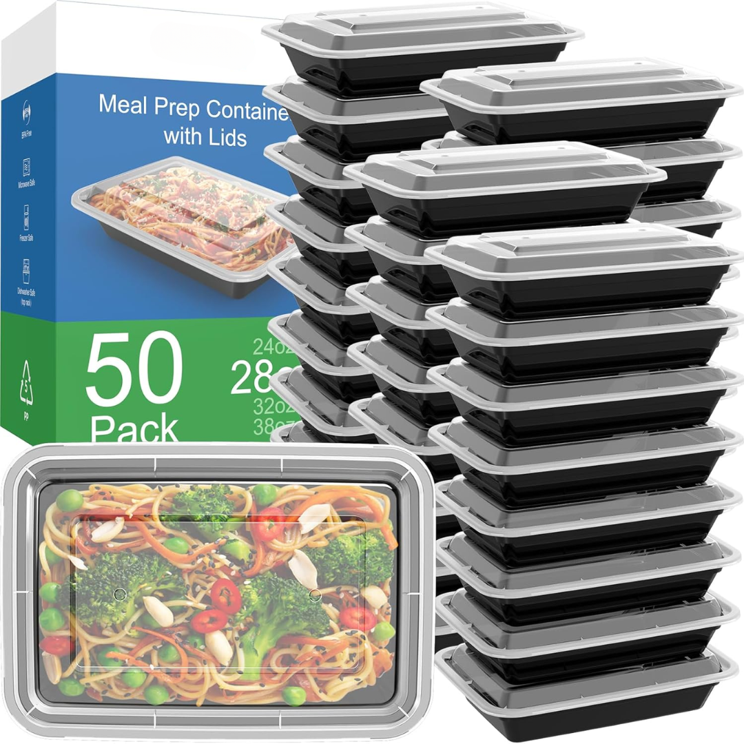 50-Pack Reusable Meal Prep Containers with Lid, Leakproof-800 ml-Nora Luxe