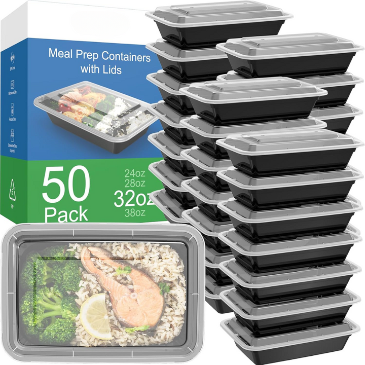 50-Pack Reusable Meal Prep Containers with Lid, Leakproof-900 ml-Nora Luxe