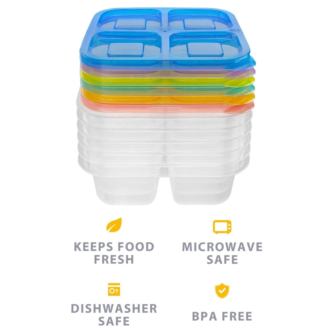 6-Pack Reusable Bento Box Meal Prep Set-Brightly colored-Nora Luxe