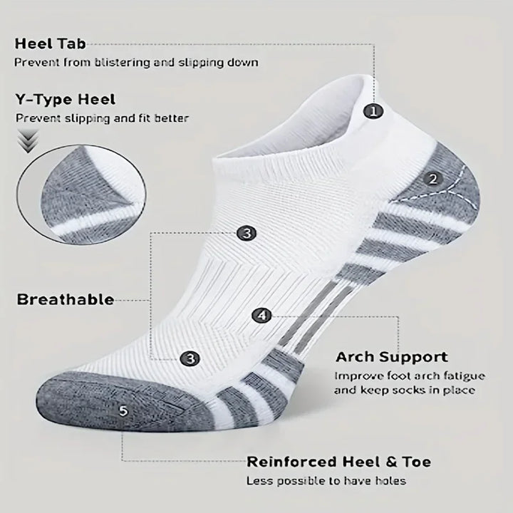 6 Pairs of Breathable Ankle Socks - ActiveRun-Black-Nora Luxe
