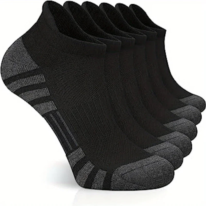 6 Pairs of Breathable Ankle Socks - ActiveRun-Black-Nora Luxe
