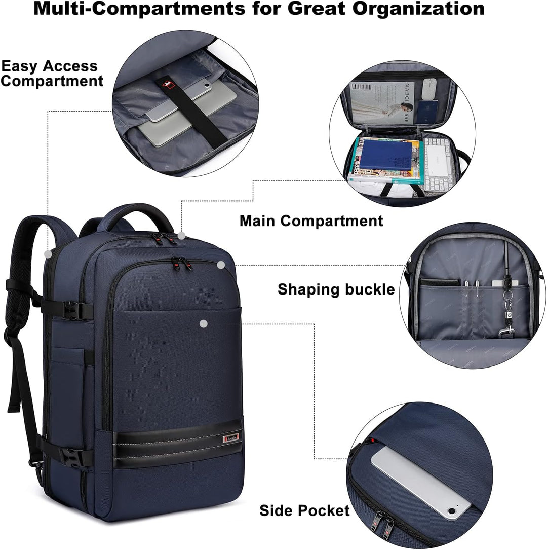 Expandable 45L–55L Water-Resistant Travel Backpack with 18" Laptop Compartment