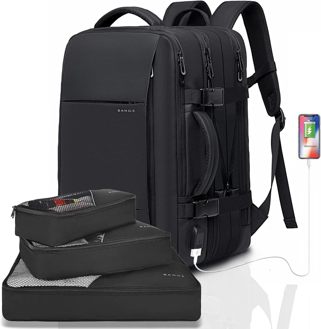 Expandable 26–45L Waterproof Travel Backpack with Laptop Sleeve & Duffle Carry