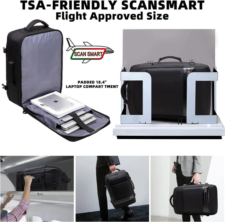 Expandable 45L–55L Water-Resistant Travel Backpack with 18" Laptop Compartment