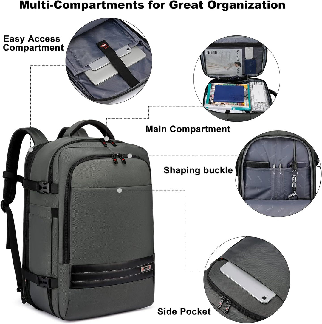 Expandable 45L–55L Water-Resistant Travel Backpack with 18" Laptop Compartment
