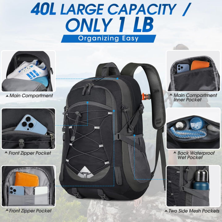 AA OUT OF STOCK 40L Waterproof Hiking & Camping Backpack – Lightweight & Packable – 1+1 FREE