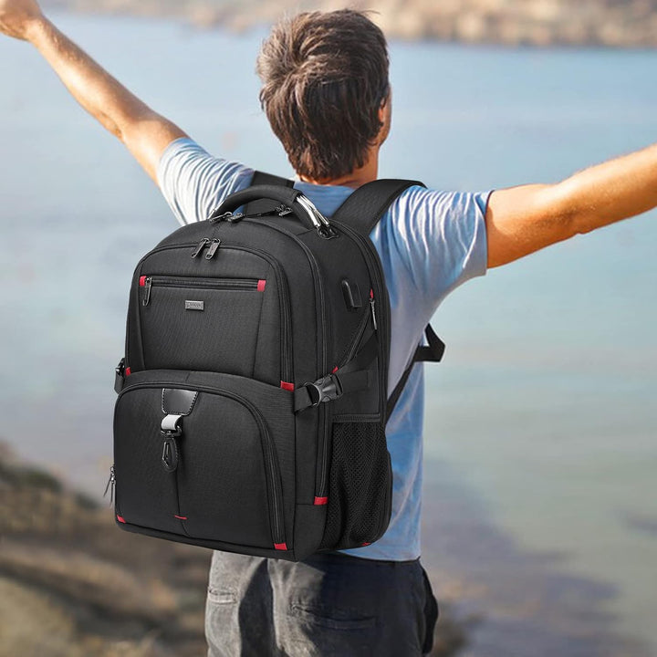 50L Water-Resistant Extra Large Travel Laptop Backpack with USB Port