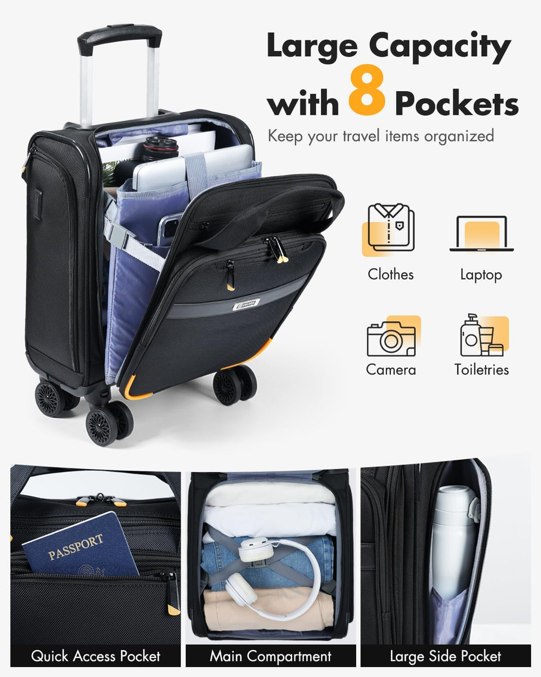 Airline-Approved Underseat Carry-On with Spinner Wheels & Laptop Pocket