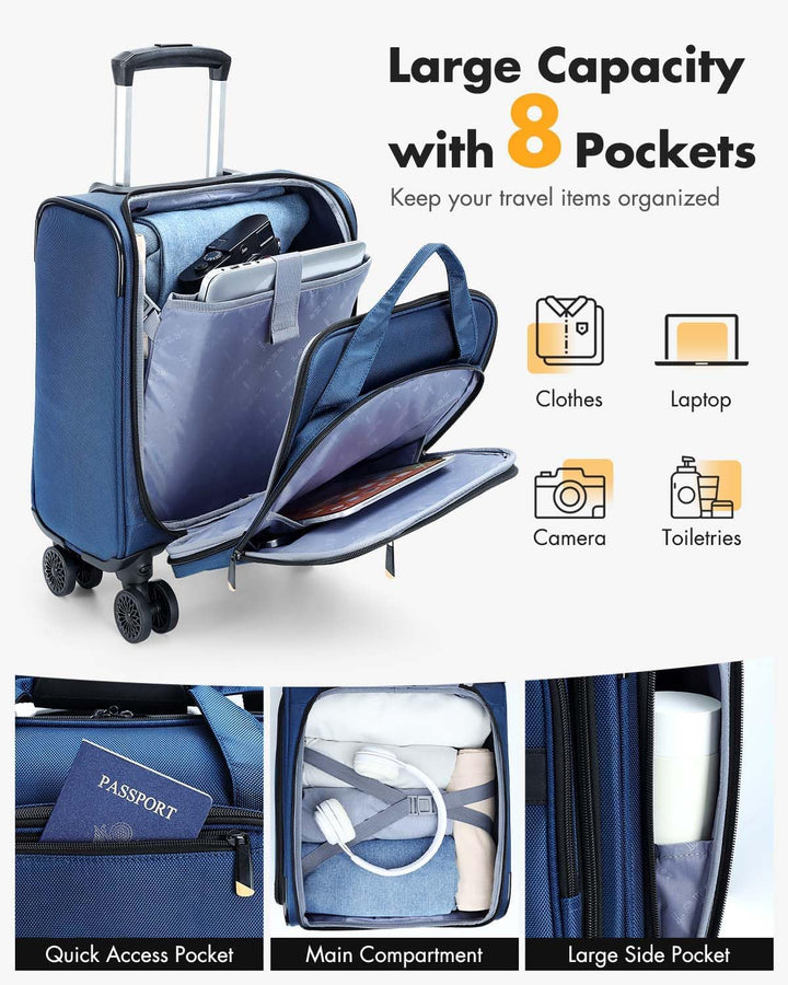 Airline-Approved Underseat Carry-On with Spinner Wheels & Laptop Pocket