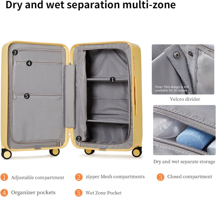 Airline-Approved 20" (50.8 cm) Carry-On Luggage with 3:7 Split & Triple-Layer PC Shell