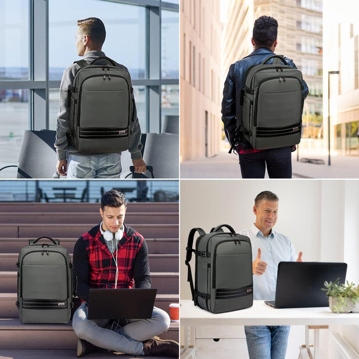 Expandable 45L–55L Water-Resistant Travel Backpack with 18" Laptop Compartment
