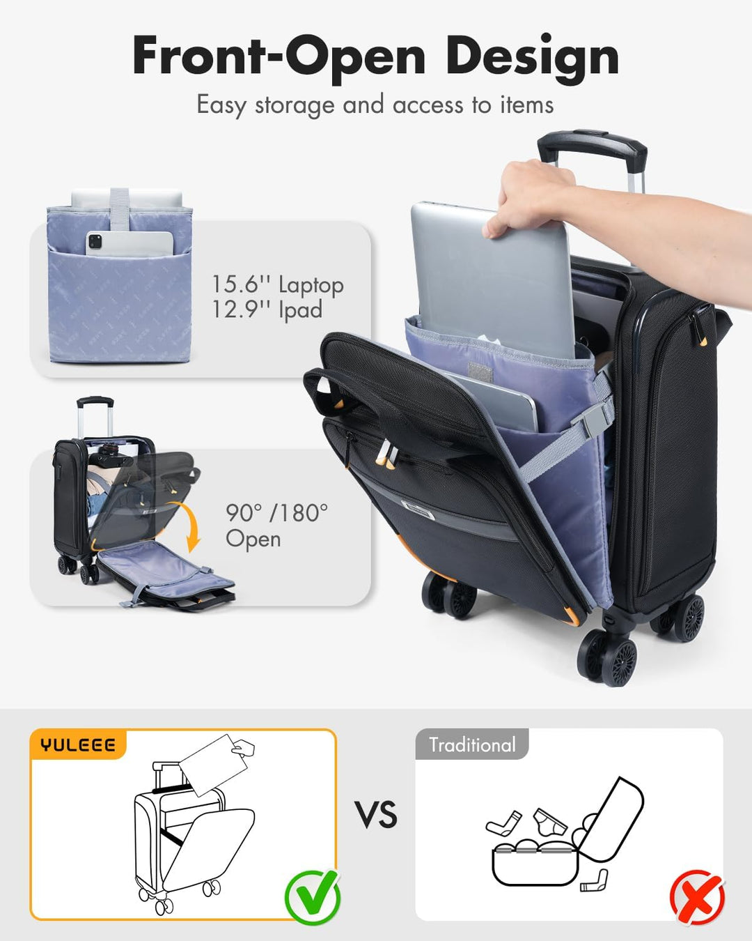 Airline-Approved Underseat Carry-On with Spinner Wheels & Laptop Pocket