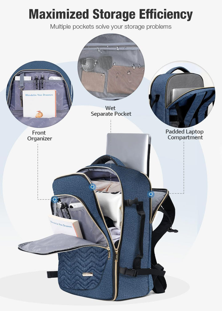 40L Airline-Approved Travel Backpack with 6 Packing Cubes & Laptop Compartment