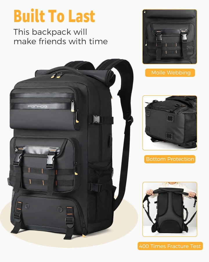 50L Flight-Approved Travel Backpack with Shoe Compartment & Convertible Carry