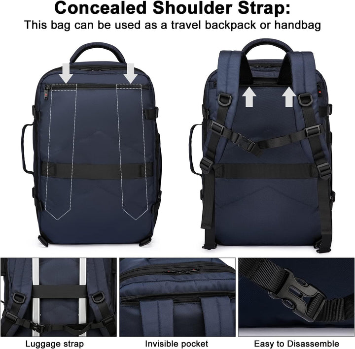 Expandable 45L–55L Water-Resistant Travel Backpack with 18" Laptop Compartment