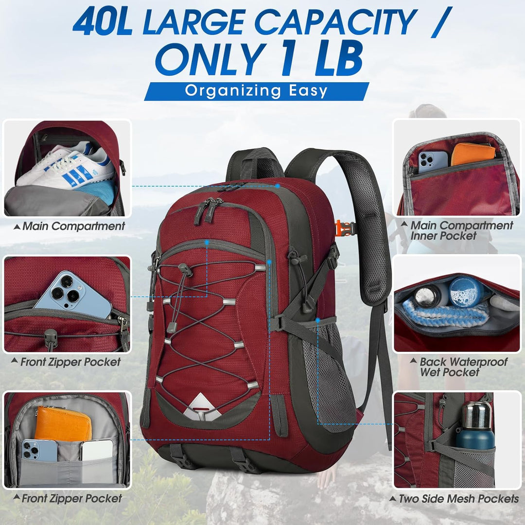 AA OUT OF STOCK 40L Waterproof Hiking & Camping Backpack – Lightweight & Packable – 1+1 FREE
