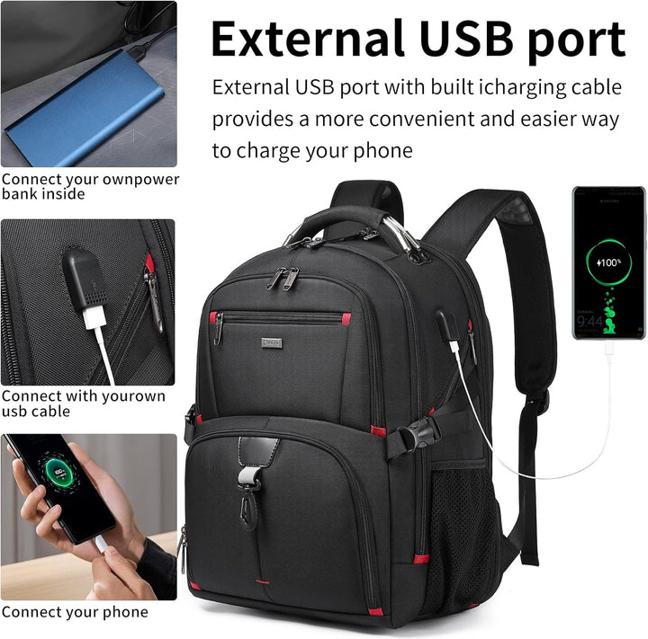 50L Water-Resistant Extra Large Travel Laptop Backpack with USB Port