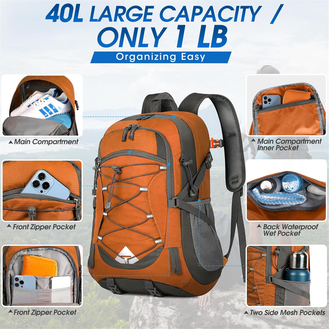 AA OUT OF STOCK 40L Waterproof Hiking & Camping Backpack – Lightweight & Packable – 1+1 FREE