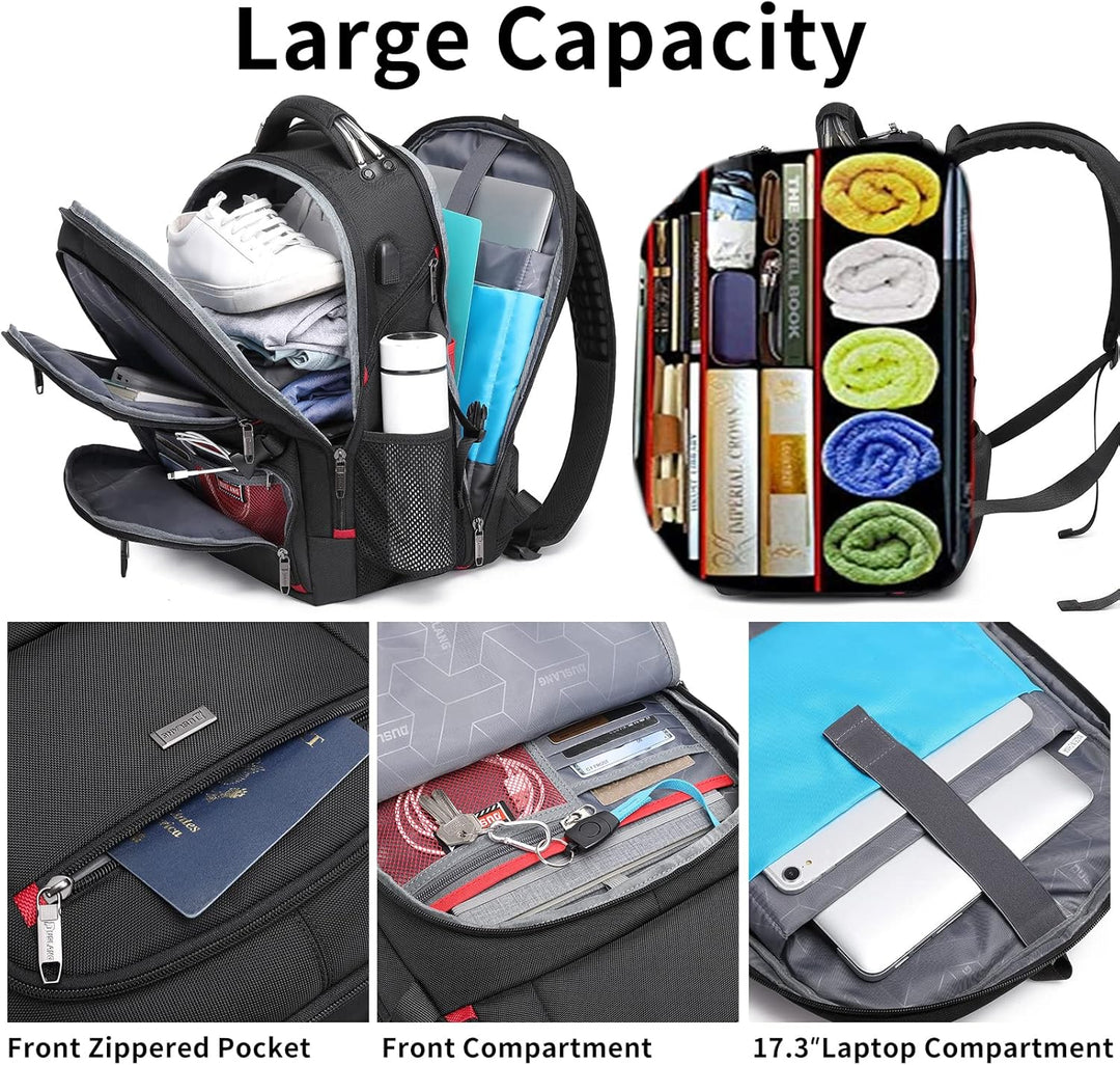 50L Water-Resistant Extra Large Travel Laptop Backpack with USB Port