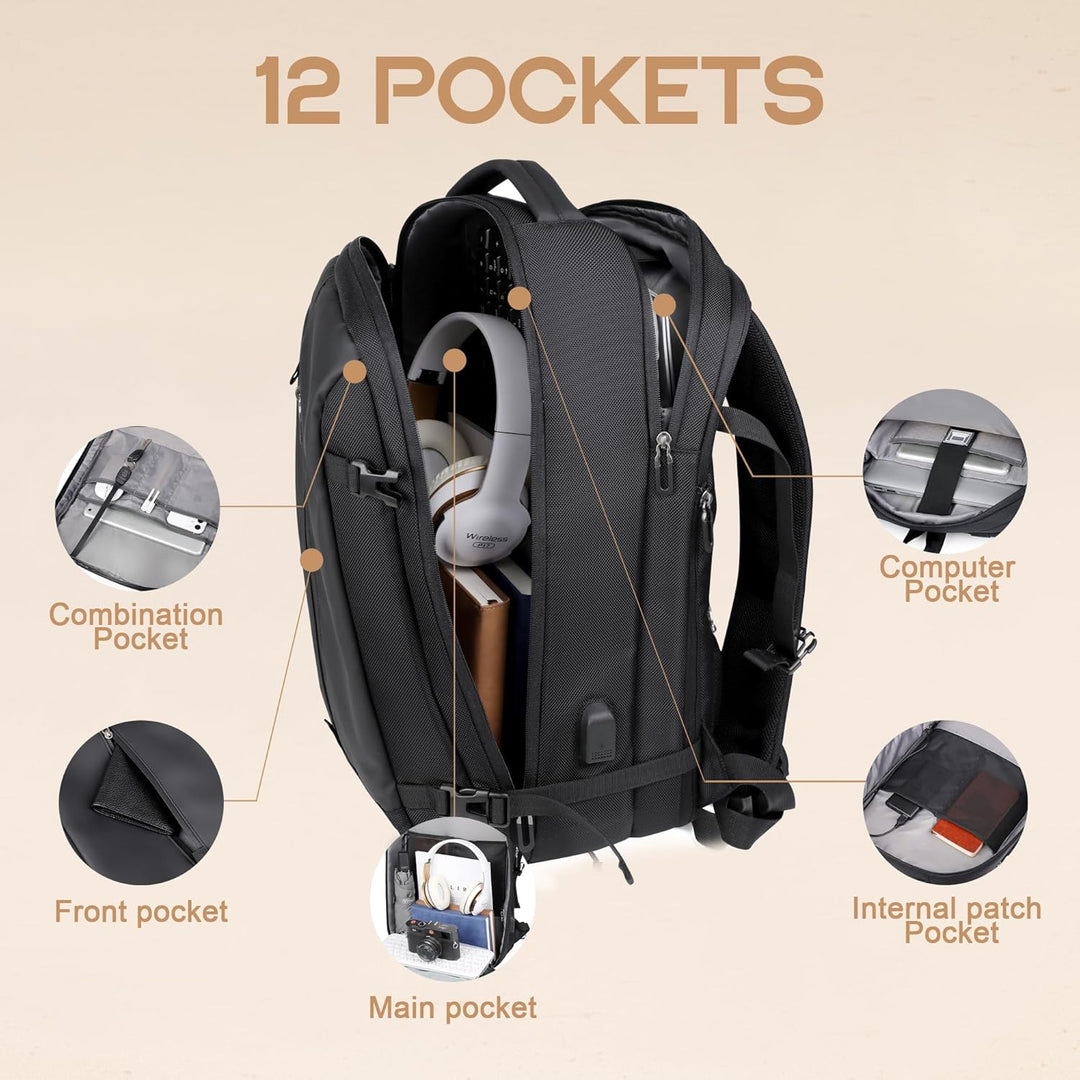 40L Expandable Waterproof Travel Backpack with USB Port & 17” (43.18 cm) Laptop Sleeve – AirVoyage (Buy 1, Take 1 FREE Promo)