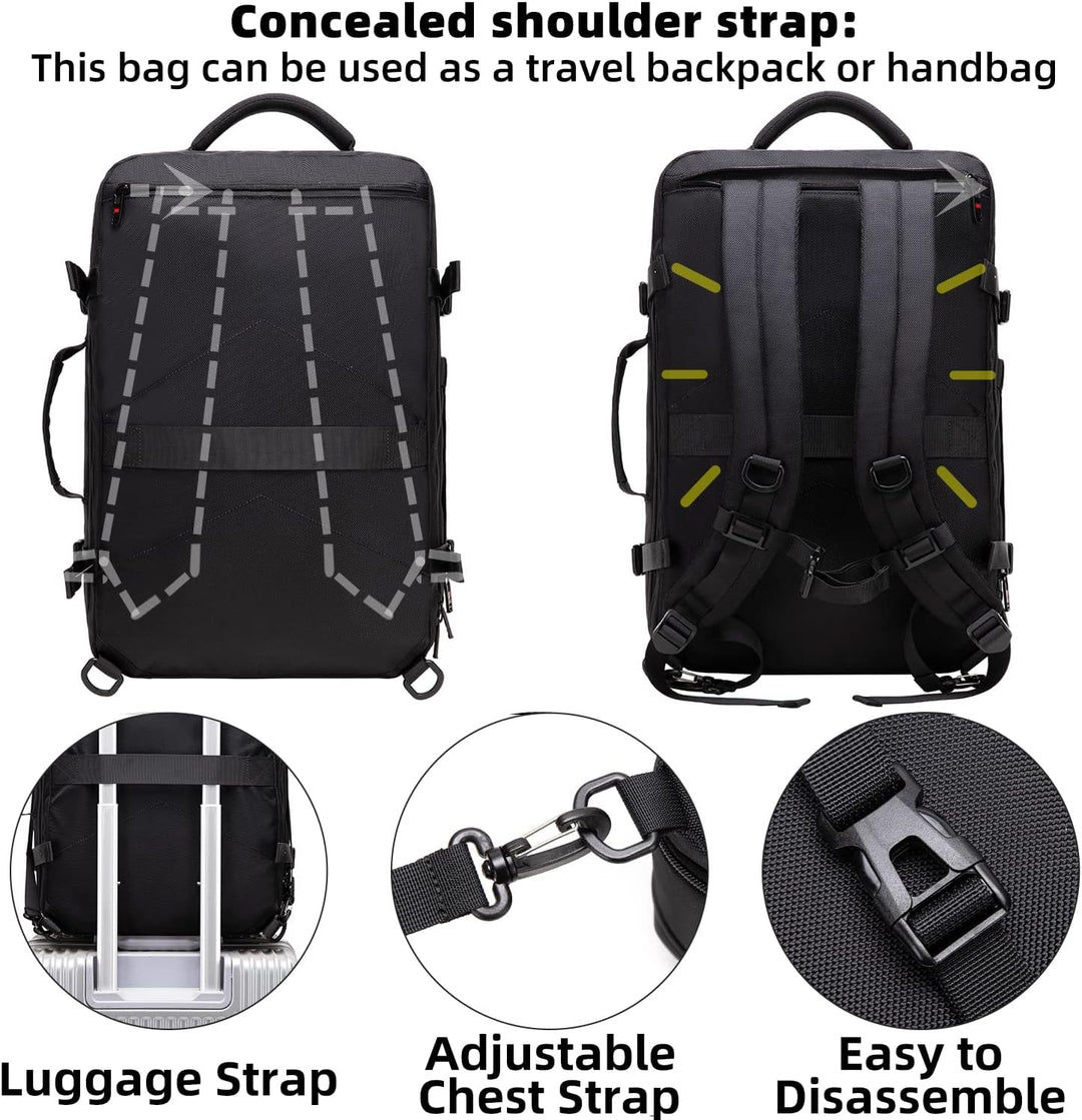 Expandable 45L–55L Water-Resistant Travel Backpack with 18" Laptop Compartment
